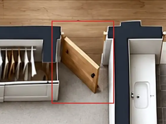3D floor plan, as first drawn, the mistake boxed in red: Bedroom 2's door hung on its west jamb.