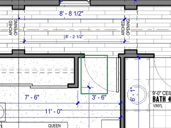 A2.1 · floor plan, boxed in green where it shows what belongs there: A2.1 hangs it (18F) on its east jamb.