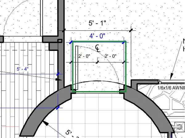 A2.1 · floor plan, boxed in green where it shows what belongs there: A2.1 hangs door 2 on its west jamb.
