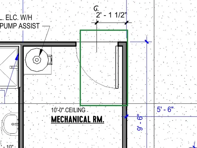 A2.1 · floor plan, boxed in green where it shows what belongs there: A2.1 draws one leaf (7A), open flat against the east wall.