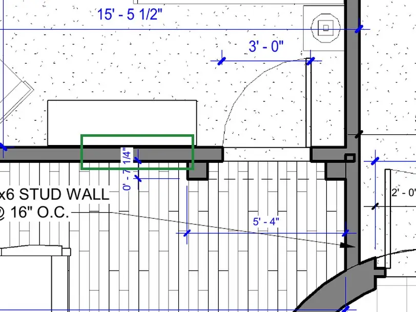 A2.1 · floor plan, boxed in green where it shows what belongs there: A2.1 has solid wall there.