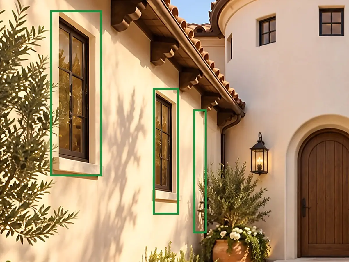 Courtyard toward the front door, the same spot fixed.