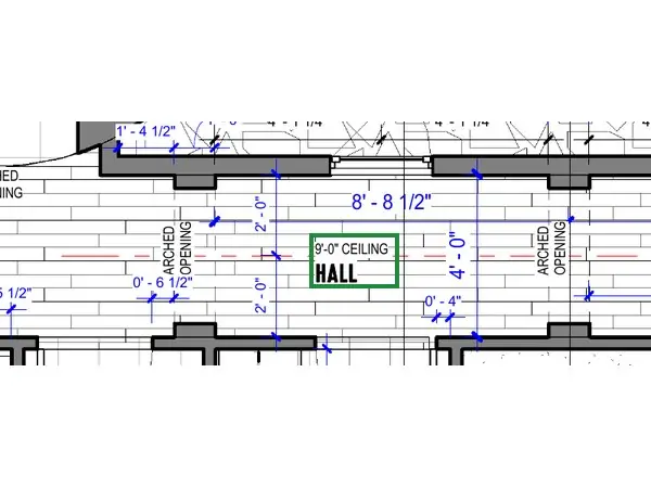 A2.1 · floor plan, boxed in green where it shows what belongs there: A2.1 notes a flat 9-ft ceiling in the hall, as 20 shows it.