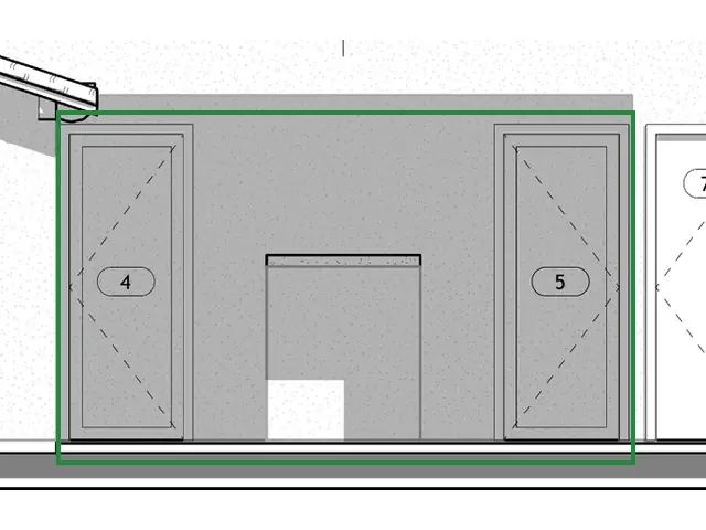 A3.1 · north elevation, boxed in green where it shows what belongs there: The north elevation (A3.1) draws the garden's open side as one wide flat-topped opening, under its flat ceiling.