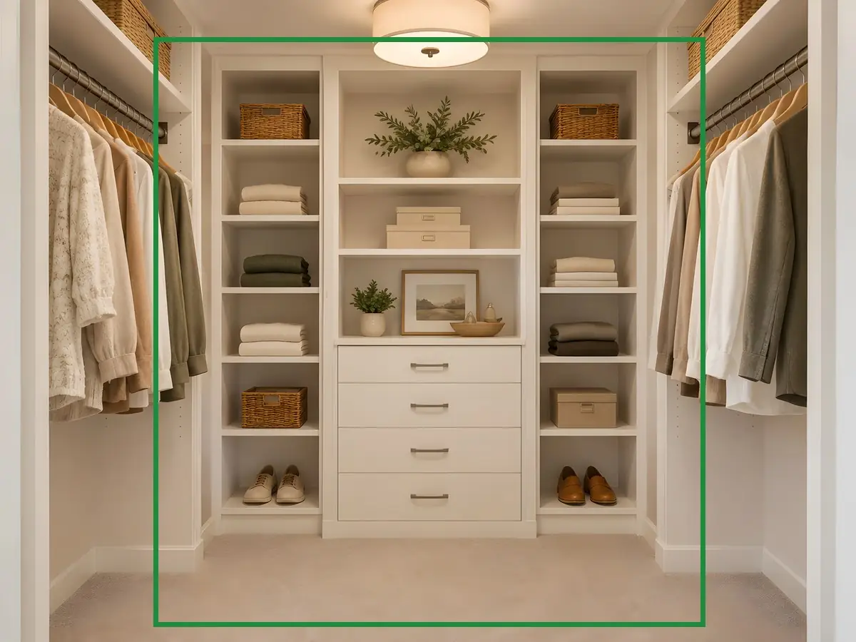 Primary walk-in closet, the same spot fixed.