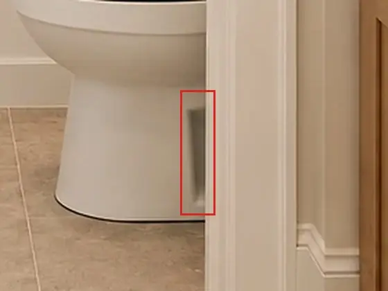 Bath 2, as first drawn, the mistake boxed in red: The door fix left a grey smear on the toilet's base, where it meets the door frame.